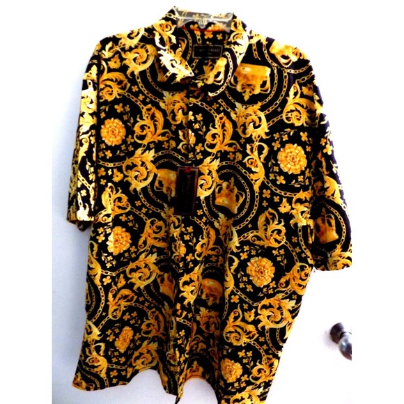 NEW Baroque Gold Crown Medusa Italian Designer Style Mens Shirt Size 3X - Picture 1 of 5